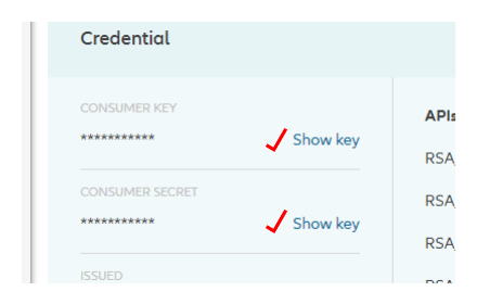 Show client credentials link button